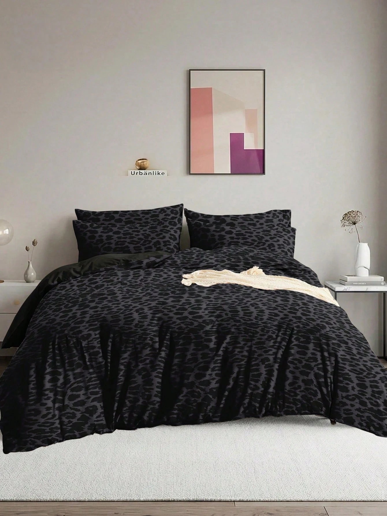 2/3pcs Black Leopard Print Duvet Cover Set, Bedding, Cozy Room Decor, Breathable Soft Anti-Pilling, Includes Duvet Cover And Pillowcases, No Duvet Insert, Suitable For Double/Full/Queen/King Bed, All