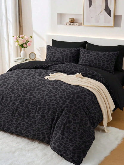 2/3pcs Black Leopard Print Duvet Cover Set, Bedding, Cozy Room Decor, Breathable Soft Anti-Pilling, Includes Duvet Cover And Pillowcases, No Duvet Insert, Suitable For Double/Full/Queen/King Bed, All