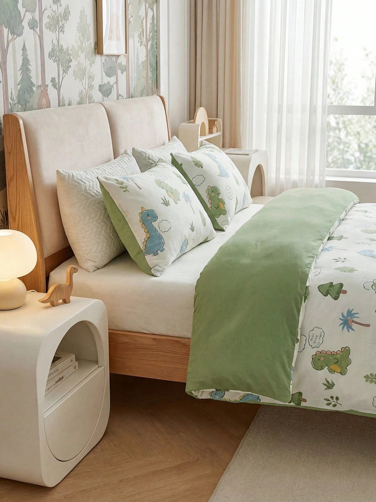2/3pcs Cartoon Dinosaur Print Bedding Set, Cute Dinosaur Bed Linen Set, Suitable For Children All Seasons, Soft & Breathable, Machine Washable (1 Duvet Cover + 1/2 Pillowcase)