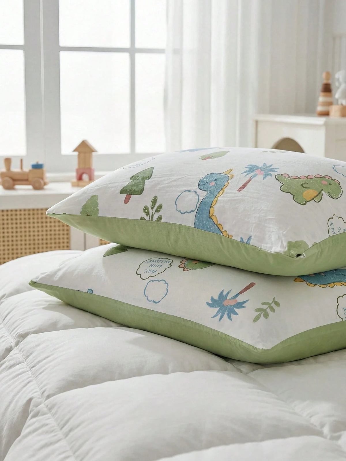 2/3pcs Cartoon Dinosaur Print Bedding Set, Cute Dinosaur Bed Linen Set, Suitable For Children All Seasons, Soft & Breathable, Machine Washable (1 Duvet Cover + 1/2 Pillowcase)