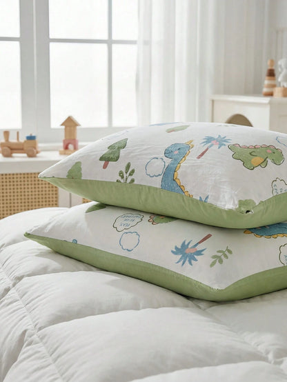 2/3pcs Cartoon Dinosaur Print Bedding Set, Cute Dinosaur Bed Linen Set, Suitable For Children All Seasons, Soft & Breathable, Machine Washable (1 Duvet Cover + 1/2 Pillowcase)