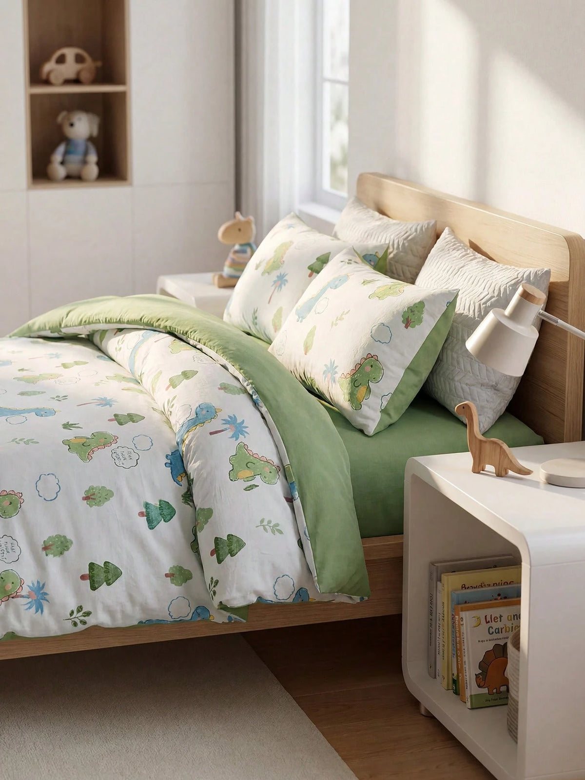 2/3pcs Cartoon Dinosaur Print Bedding Set, Cute Dinosaur Bed Linen Set, Suitable For Children All Seasons, Soft & Breathable, Machine Washable (1 Duvet Cover + 1/2 Pillowcase)