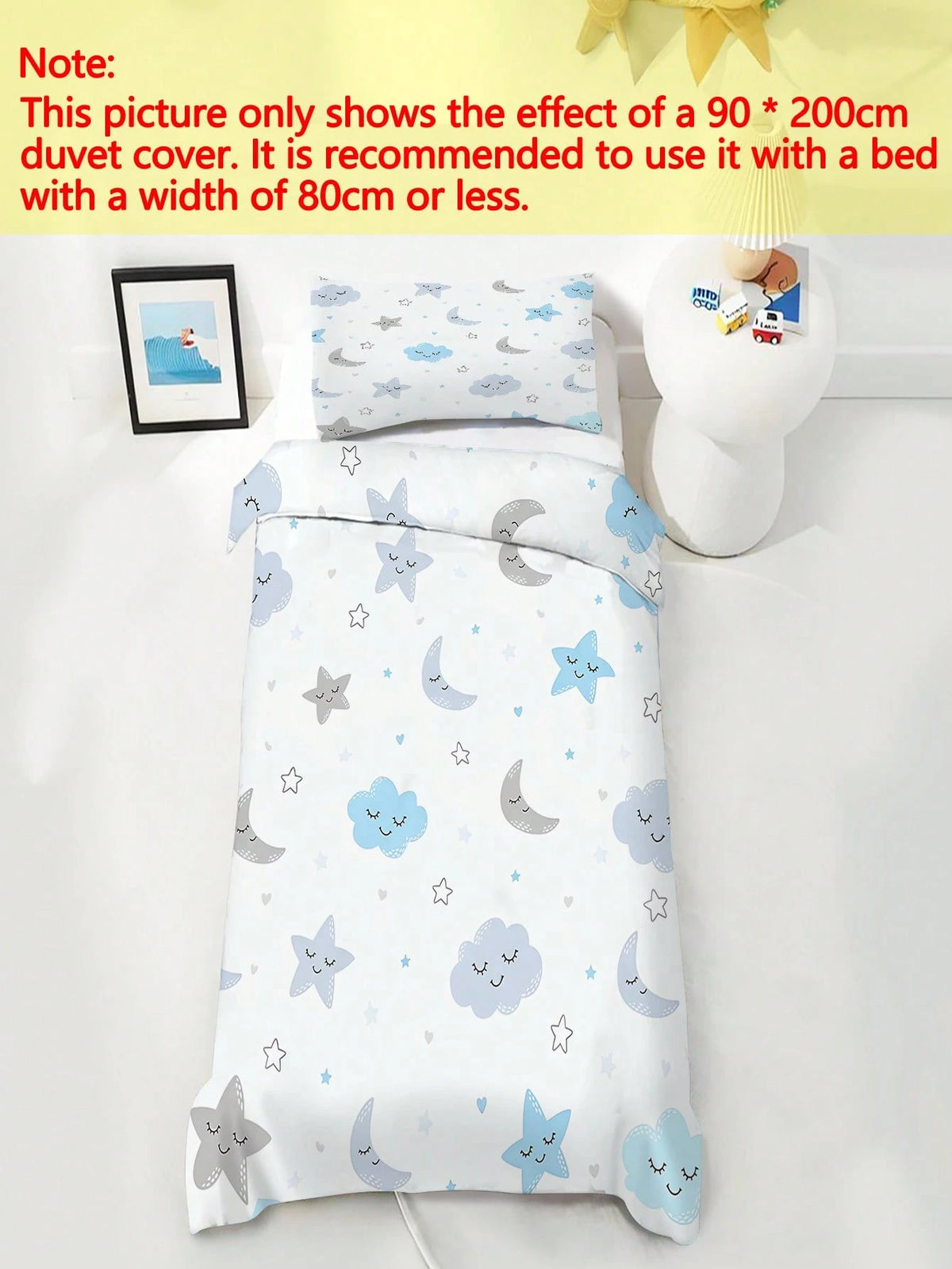 2/3PCS Cartoon Sleepy Cloud Moon Star Duvet Cover Set, Twin Full Size King Queen Bedding Set, Sweet Print Bedding Set For Girls Kids Teens 1 Quilt Cover + 1/2 Pillowcases All Seasons Use With Zipper C