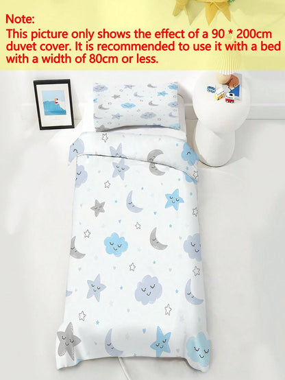 2/3PCS Cartoon Sleepy Cloud Moon Star Duvet Cover Set, Twin Full Size King Queen Bedding Set, Sweet Print Bedding Set For Girls Kids Teens 1 Quilt Cover + 1/2 Pillowcases All Seasons Use With Zipper C