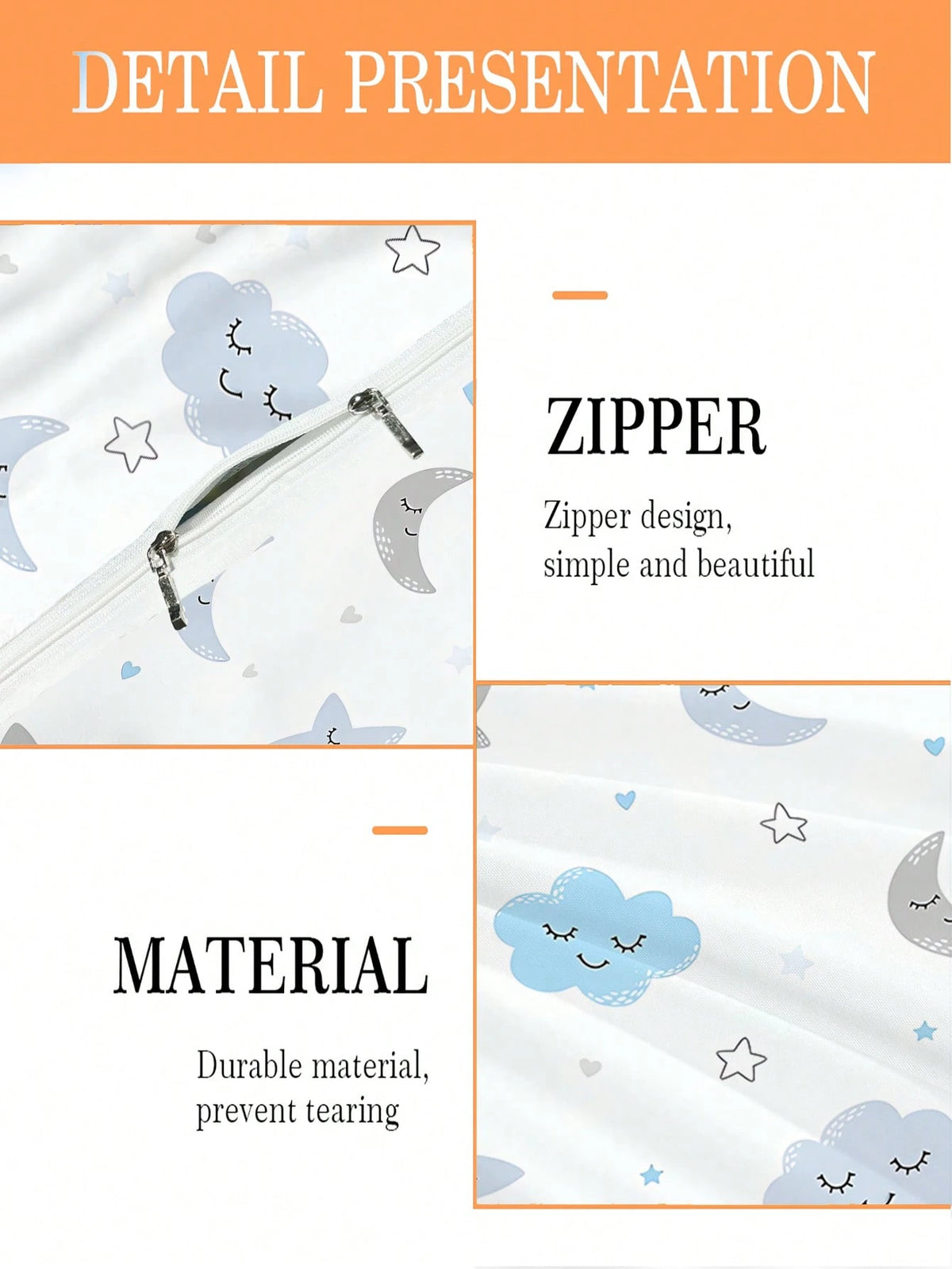 2/3PCS Cartoon Sleepy Cloud Moon Star Duvet Cover Set, Twin Full Size King Queen Bedding Set, Sweet Print Bedding Set For Girls Kids Teens 1 Quilt Cover + 1/2 Pillowcases All Seasons Use With Zipper C