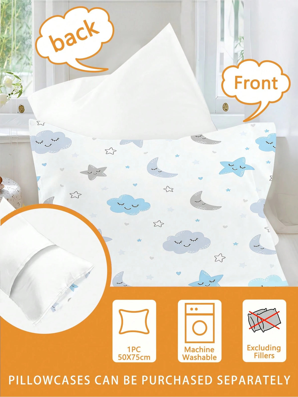 2/3PCS Cartoon Sleepy Cloud Moon Star Duvet Cover Set, Twin Full Size King Queen Bedding Set, Sweet Print Bedding Set For Girls Kids Teens 1 Quilt Cover + 1/2 Pillowcases All Seasons Use With Zipper C