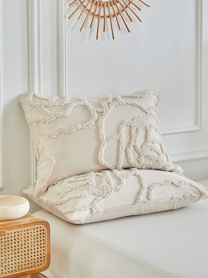 2/3pcs Khaki Rose Tufted Jacquard Polyester Duvet Cover Set, Modern Luxury All Season Bedding Set (1 Duvet Cover + 1/2 Pillow Shams), Soft & Breathable, No Filling