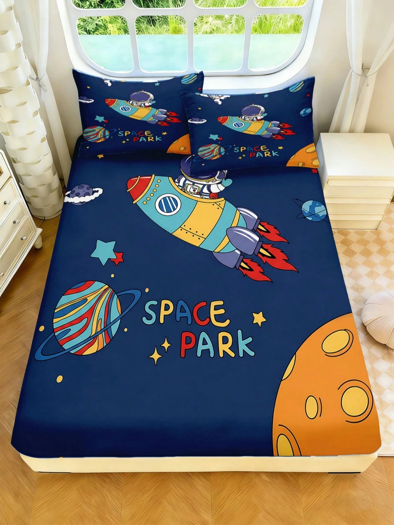 2/3PCS Little Boys Cartoon Monster Truck Flame Checkered Flag Print Polyester Ultra Soft 30cm Deep Pocket Full Surround Elastic Wrinkle Resistant Fitted Sheet Cool Racing Car Style Mattress Cover For