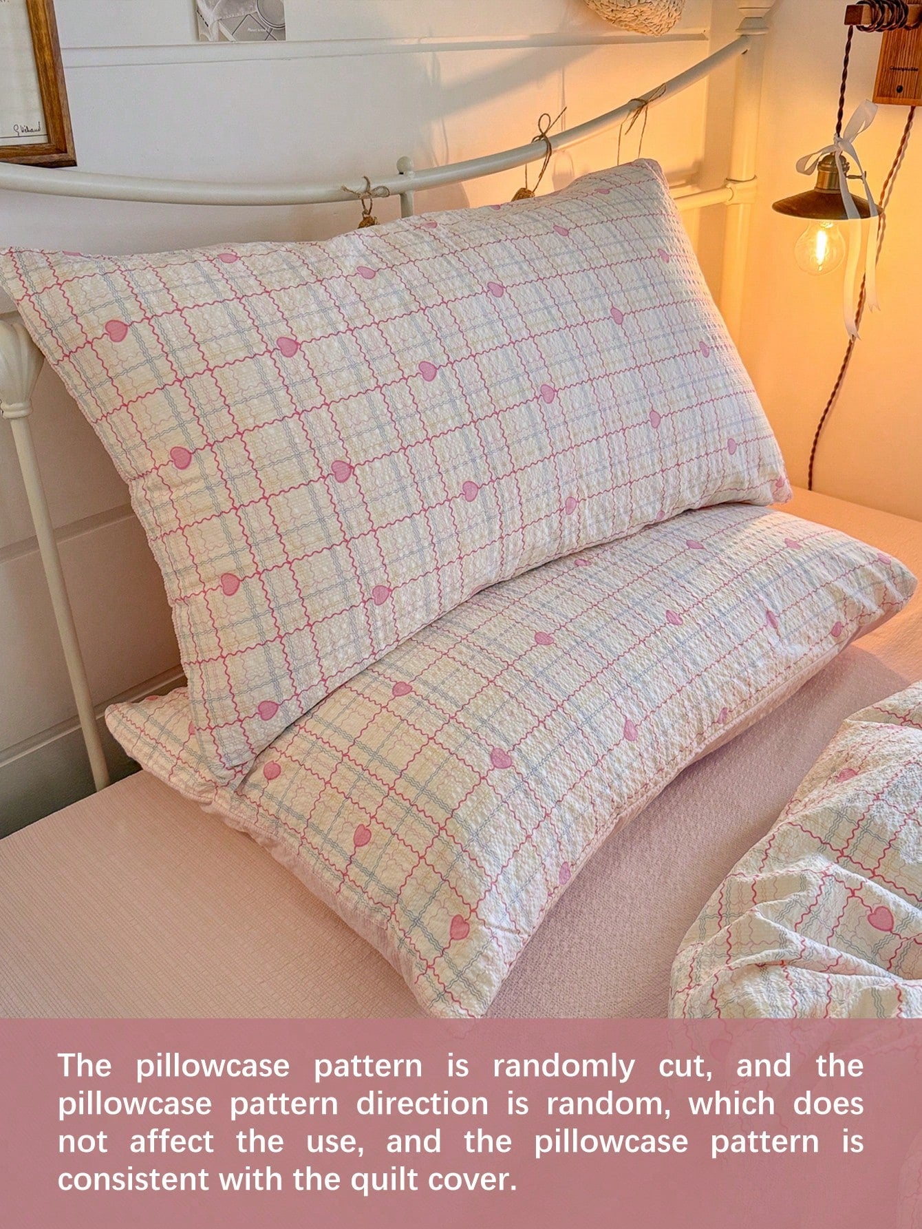 2/3pcs Pink Plaid Heart Pattern Minimalist Twin XL Dorm Bedding Set, Back To School Student Dorm Use, Super Soft Washed Brushed Duvet Cover & Pillowcase Set, Sweet & Cute Girls Style, Spring/Summer, T