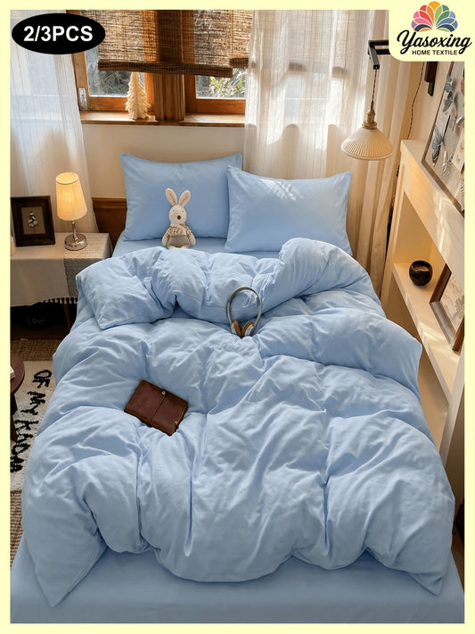 2/3pcs/Set Super Soft Plain Light Blue Duvet Cover Bedding Set, Soft Breathable Wrinkle-Free Better For Sleep, Luxury Hotel Style,Gift For Mom Dad Friend Reversible Two Tone Quilt Comforter Duvet Cove
