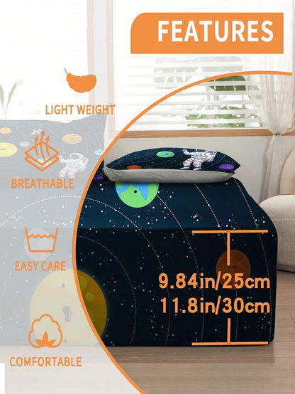 2/3PCS Space Cartoon Astronaut Fitted Sheet Set Soft Breathable Bedding For All Seasons Twin/Full/Queen 100% Polyester Machine Washable