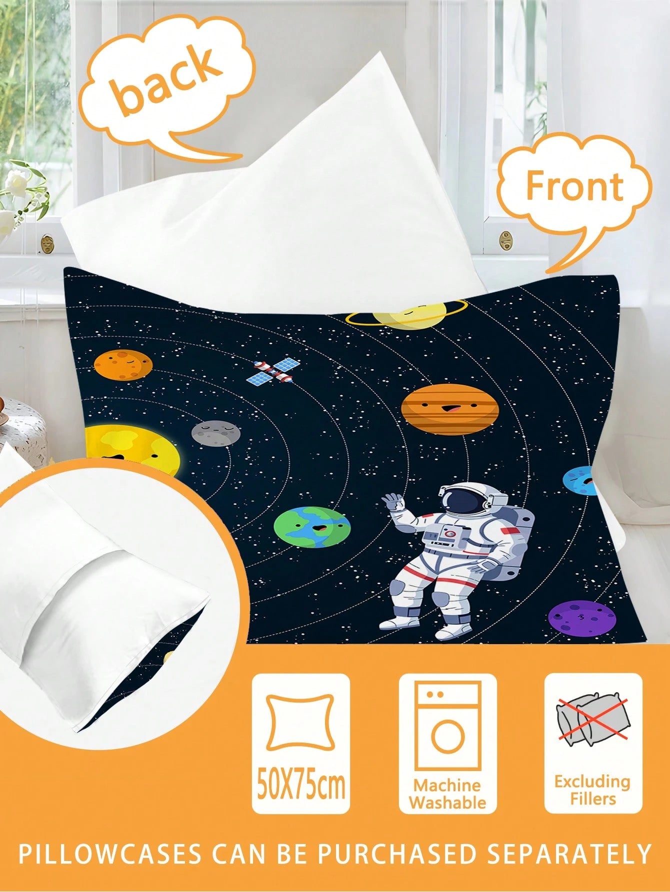 2/3PCS Space Cartoon Astronaut Fitted Sheet Set Soft Breathable Bedding For All Seasons Twin/Full/Queen 100% Polyester Machine Washable