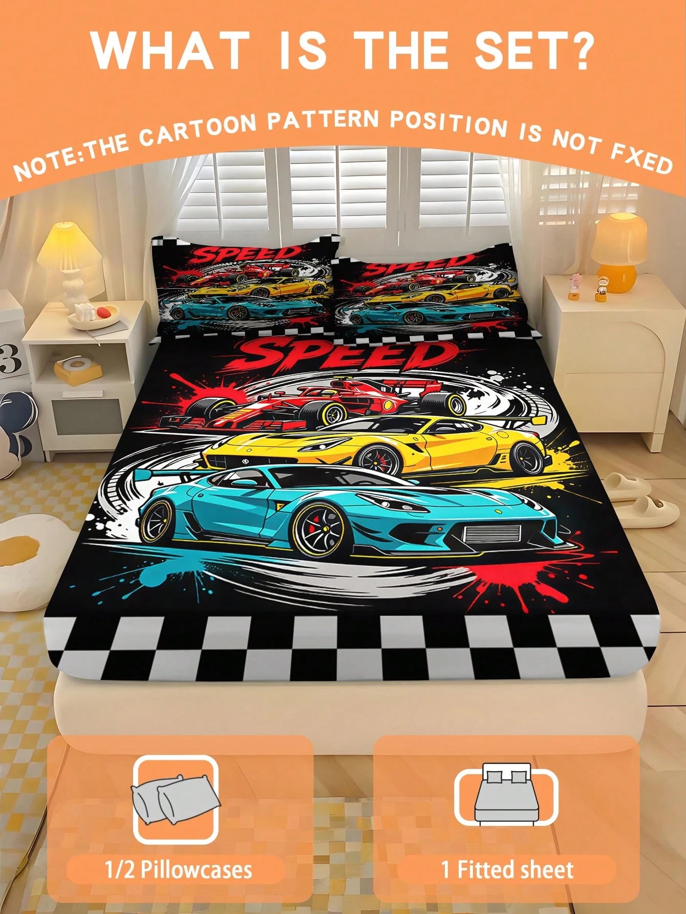 2/3PCS Space Cartoon Astronaut Fitted Sheet Set Soft Breathable Bedding For All Seasons Twin/Full/Queen 100% Polyester Machine Washable