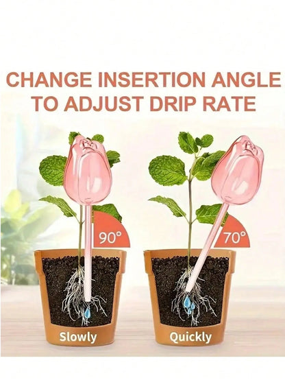2/4 Pcs Pink Tulip Watering Globes, Narrow Mouth Design Extends Watering Time, Suitable For Indoor And Outdoor Plants, Self-Watering Planter
