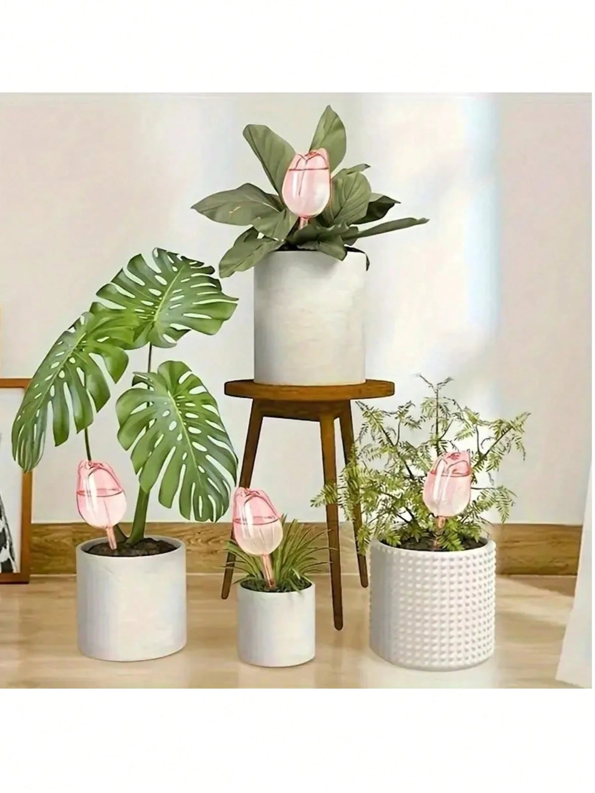 2/4 Pcs Pink Tulip Watering Globes, Narrow Mouth Design Extends Watering Time, Suitable For Indoor And Outdoor Plants, Self-Watering Planter