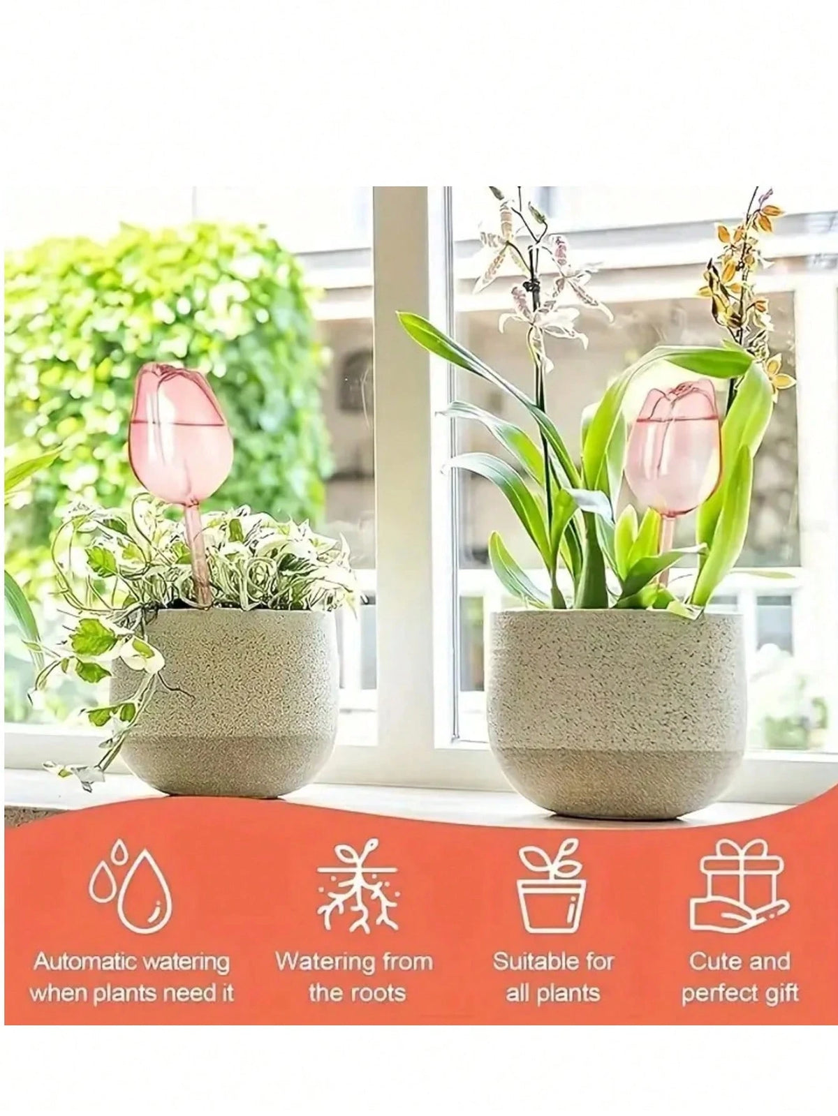 2/4 Pcs Pink Tulip Watering Globes, Narrow Mouth Design Extends Watering Time, Suitable For Indoor And Outdoor Plants, Self-Watering Planter