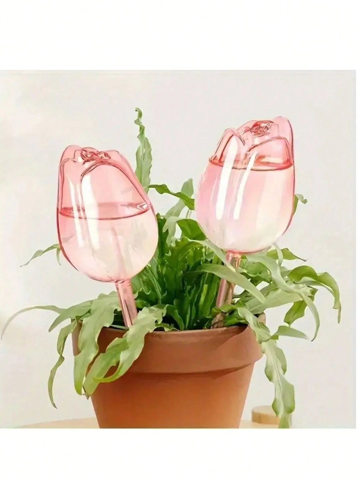 2/4 Pcs Pink Tulip Watering Globes, Narrow Mouth Design Extends Watering Time, Suitable For Indoor And Outdoor Plants, Self-Watering Planter