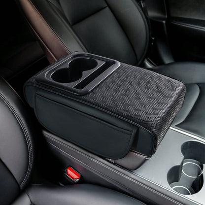 2.95in Black Car Armrest Cushion Leather Center Console Covers 5-In-1 Armrest Organizer With Storage Box,Tissue Box,Cup Holder,Phone Slot, Middle Console Cover Cushion Pad Car Interior Organizers Long