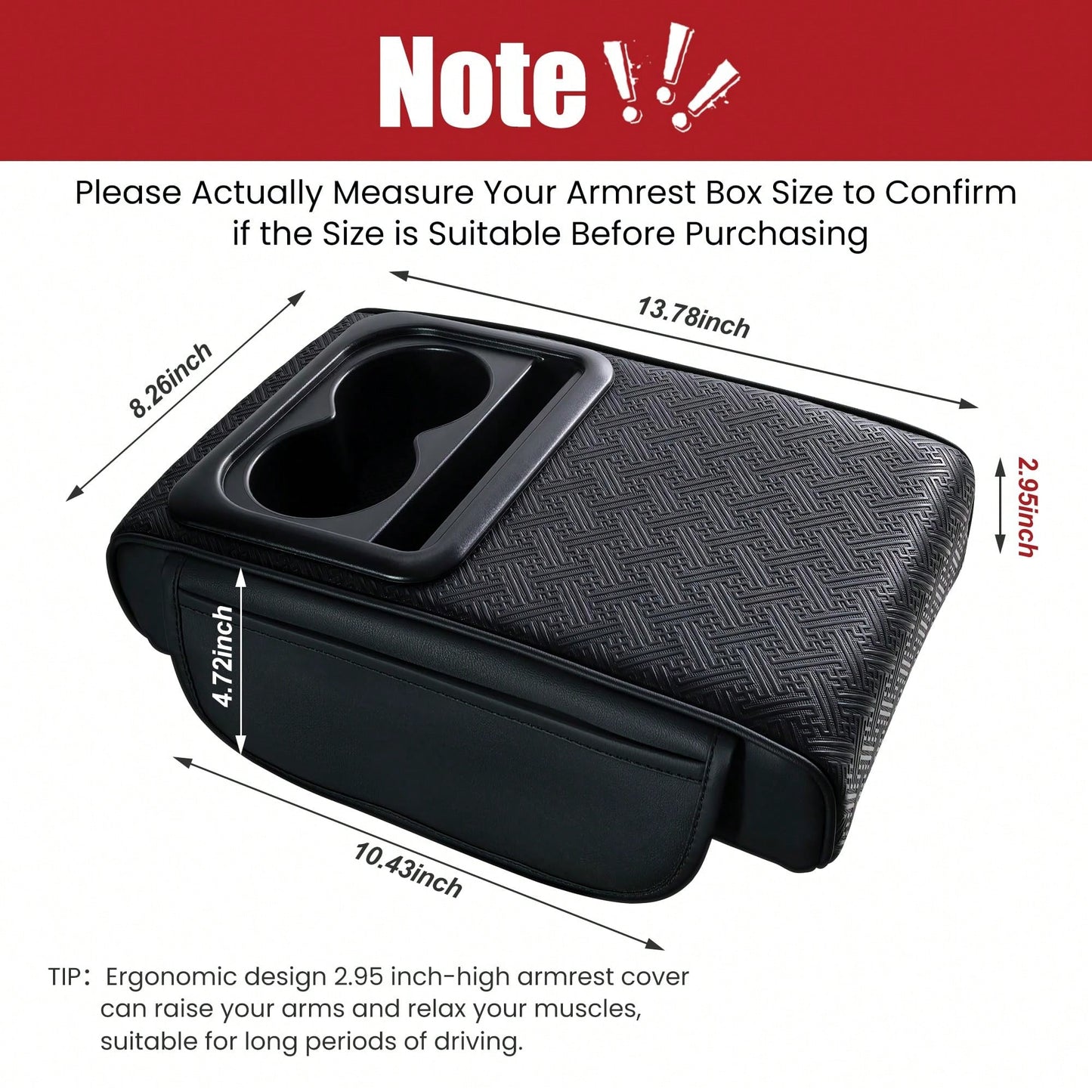 2.95in Black Car Armrest Cushion Leather Center Console Covers 5-In-1 Armrest Organizer With Storage Box,Tissue Box,Cup Holder,Phone Slot, Middle Console Cover Cushion Pad Car Interior Organizers Long