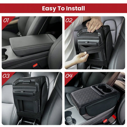 2.95in Black Car Armrest Cushion Leather Center Console Covers 5-In-1 Armrest Organizer With Storage Box,Tissue Box,Cup Holder,Phone Slot, Middle Console Cover Cushion Pad Car Interior Organizers Long