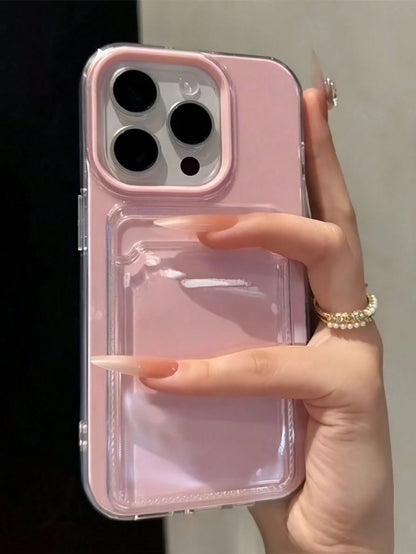 2-In-1 Candy Color Card Slot Phone Case, Compatible With IPhone 17 Pro Max, 16 Pro Max, 15 Pro Max, 17 Pro, 16, 15, 14, 13, 12, 11 Pro Max, 16 Plus, 17, 17 Pro Max, Minimalist Anti-Drop Transparent So
