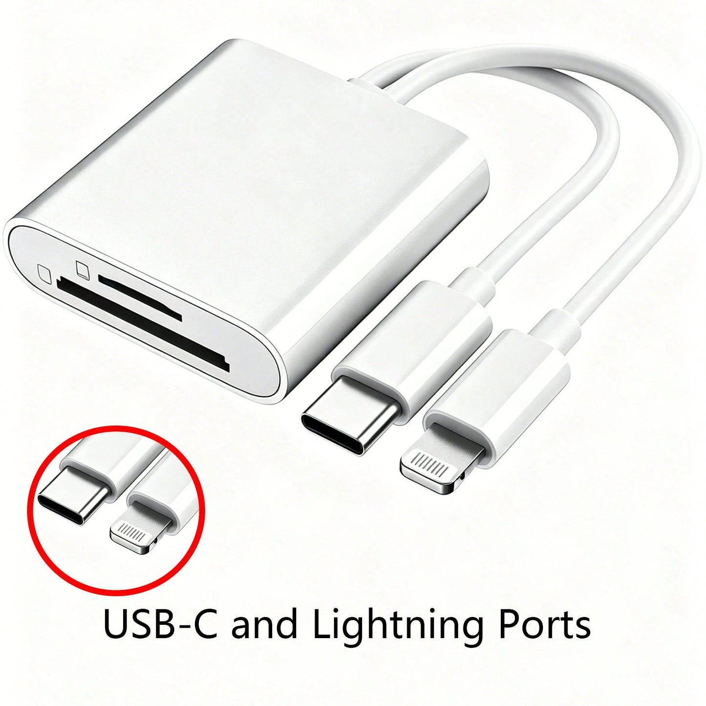 2-In-1 SD/TF Card Reader, USB-C + Lightning Dual Interface, High-Speed Transfer, Portable Camera Adapter, Compatible With IPhone/, Supports US/EU/UK/AU Standards