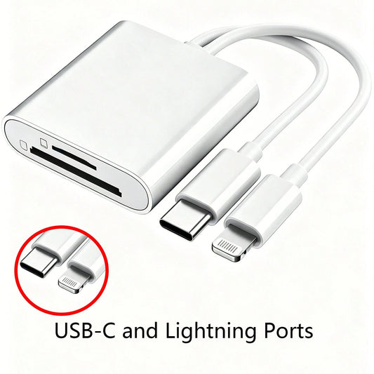 2-In-1 SD/TF Card Reader, USB-C + Lightning Dual Interface, High-Speed Transfer, Portable Camera Adapter, Compatible With IPhone/, Supports US/EU/UK/AU Standards
