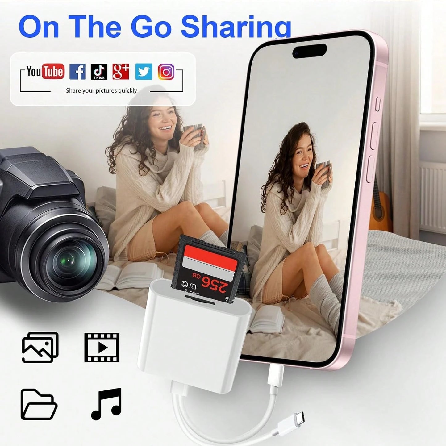 2-In-1 SD/TF Card Reader, USB-C + Lightning Dual Interface, High-Speed Transfer, Portable Camera Adapter, Compatible With IPhone/, Supports US/EU/UK/AU Standards