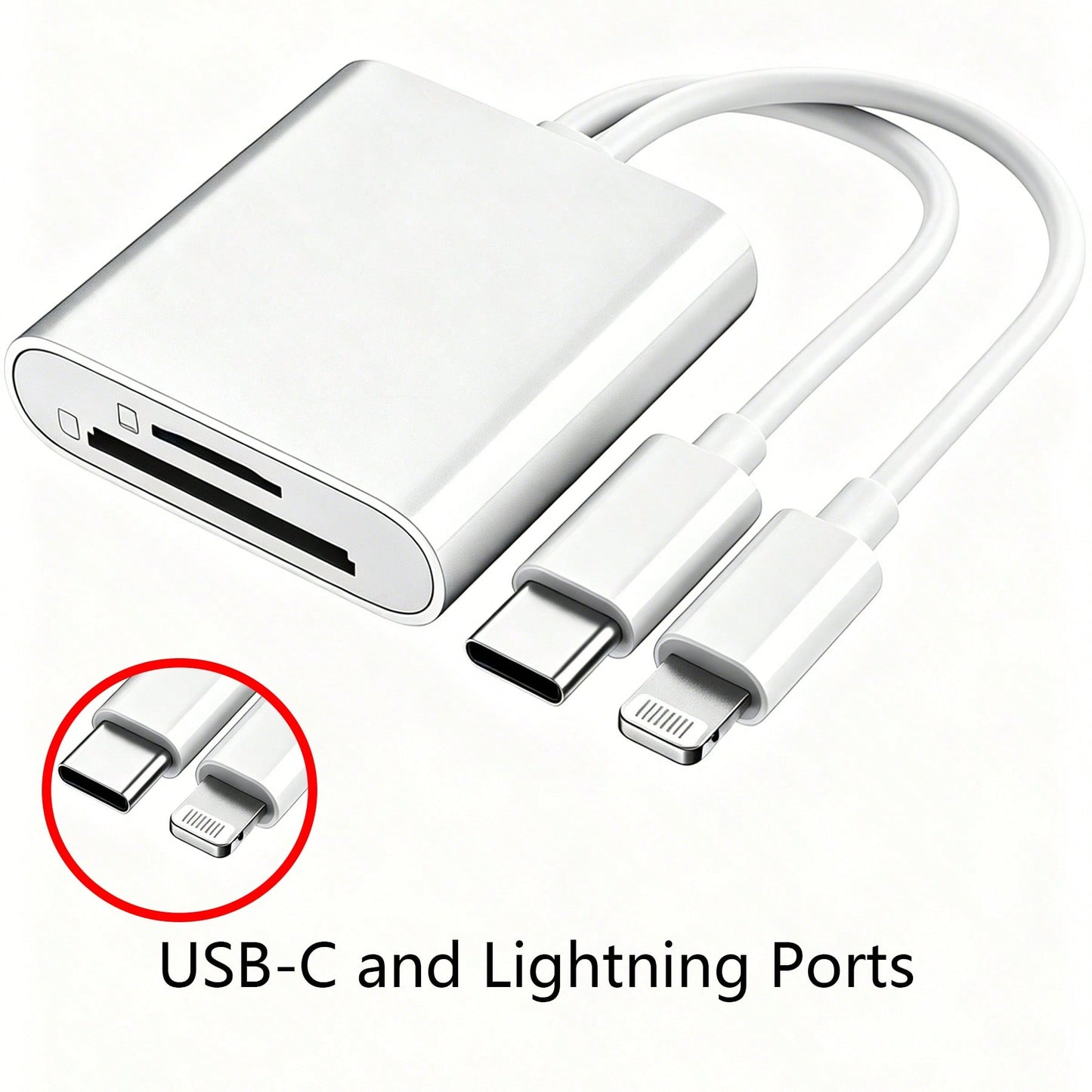 2-In-1 SD/TF Card Reader, USB-C + Lightning Dual Interface, High-Speed Transfer, Portable Camera Adapter, Compatible With IPhone/, Supports US/EU/UK/AU Standards