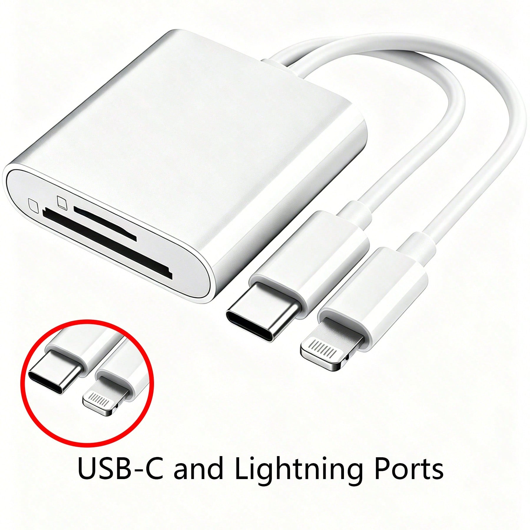 2-In-1 SD/TF Card Reader, USB-C + Lightning Dual Interface, High-Speed Transfer, Portable Camera Adapter, Compatible With IPhone/, Supports US/EU/UK/AU Standards
