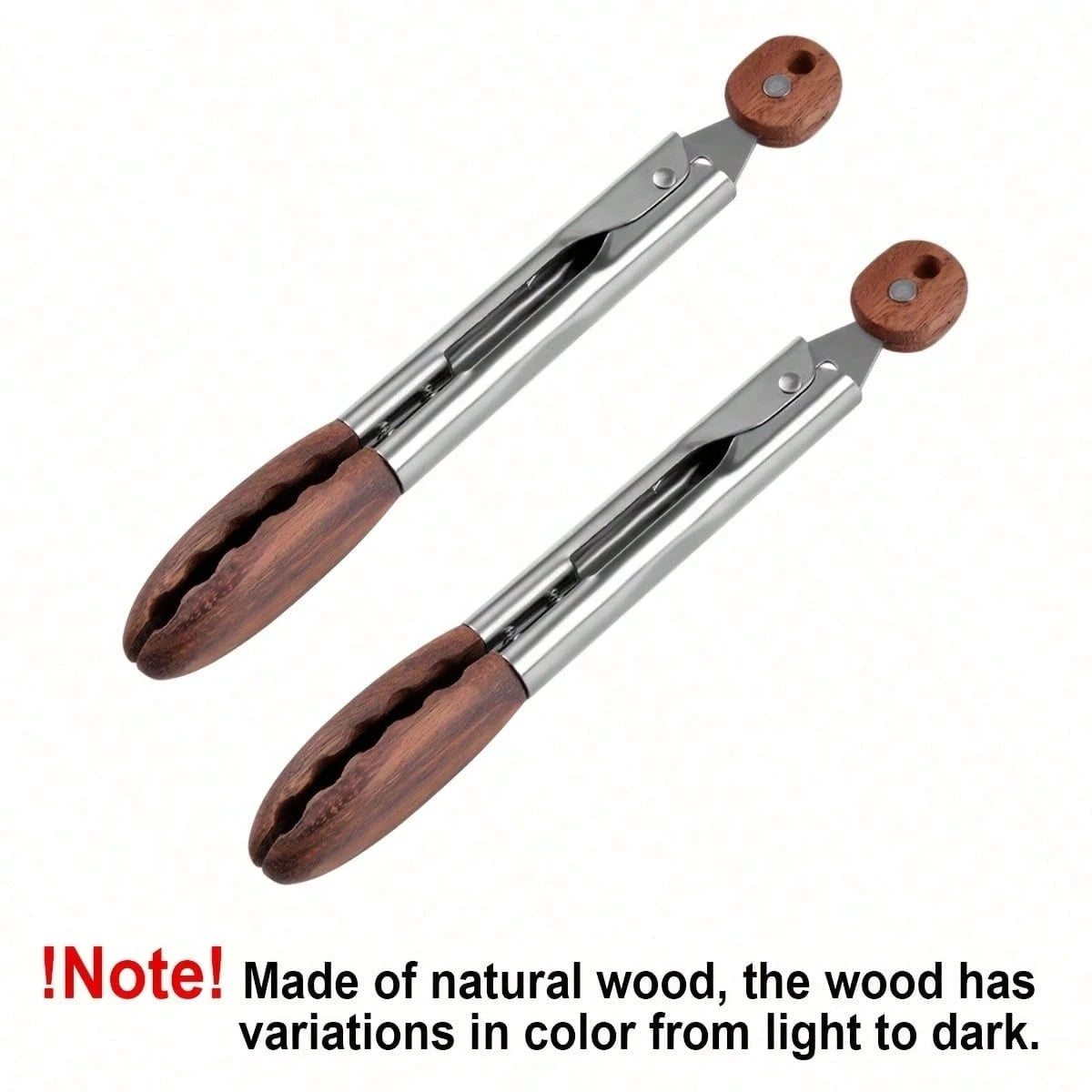 2 Pack 9 Inch Walnut Wood Cooking Tongs With Stainless Steel Tips Non Slip Ergonomic Handle For Grilling BBQ Salad Serving Kitchen Cooking Food Prep And Meal Prep