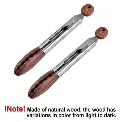 2 Pack 9 Inch Walnut Wood Cooking Tongs With Stainless Steel Tips Non Slip Ergonomic Handle For Grilling BBQ Salad Serving Kitchen Cooking Food Prep And Meal Prep