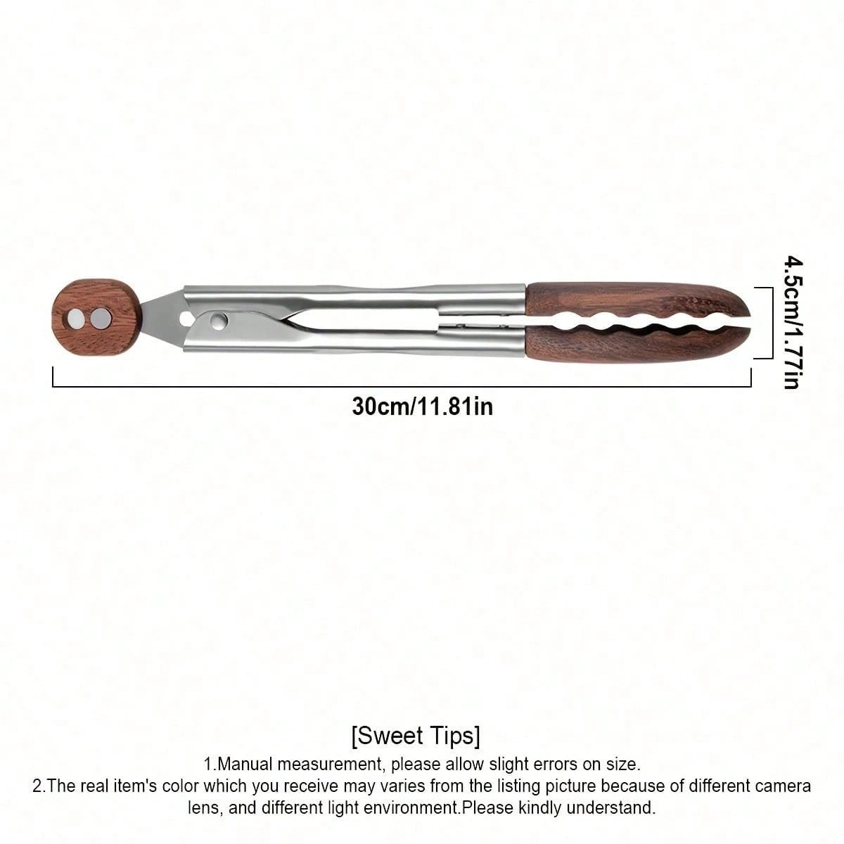 2 Pack 9 Inch Walnut Wood Cooking Tongs With Stainless Steel Tips Non Slip Ergonomic Handle For Grilling BBQ Salad Serving Kitchen Cooking Food Prep And Meal Prep