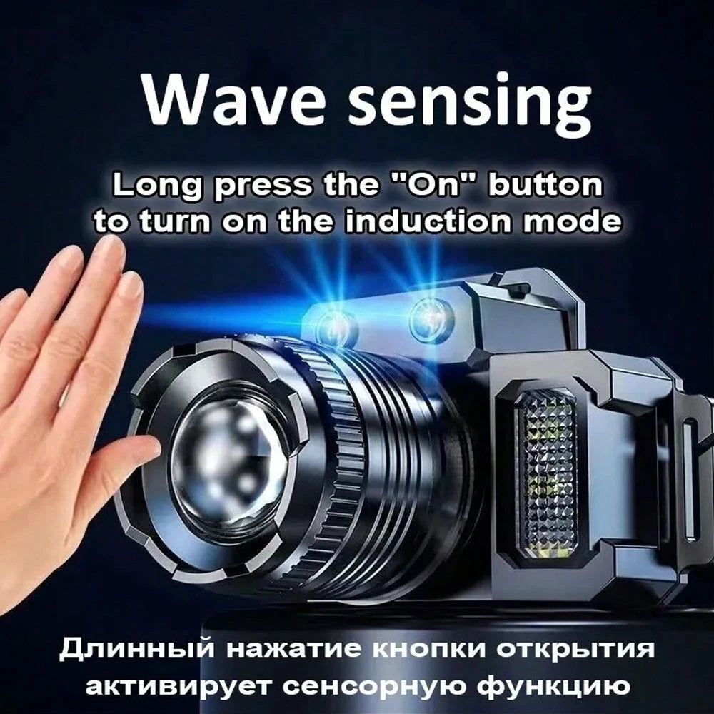 2 PACK New Retractable Zoom Induction Headlight COB Side Light Strong Head Light Outdoor Night Fishing Camping Headlight USB Charging Portable Headlight Fishing Camping Light Walking Hands-Free Flashl