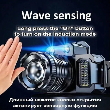 2 PACK New Retractable Zoom Induction Headlight COB Side Light Strong Head Light Outdoor Night Fishing Camping Headlight USB Charging Portable Headlight Fishing Camping Light Walking Hands-Free Flashl