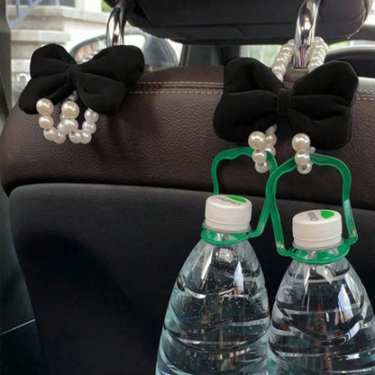 2 Packs Car Hooks For Purses And Bags Cute Bow Elegant Pearl Car Seat Back Storage Hook Purse Holder Hangers Convenient Headrest Hooks Car Decor Access