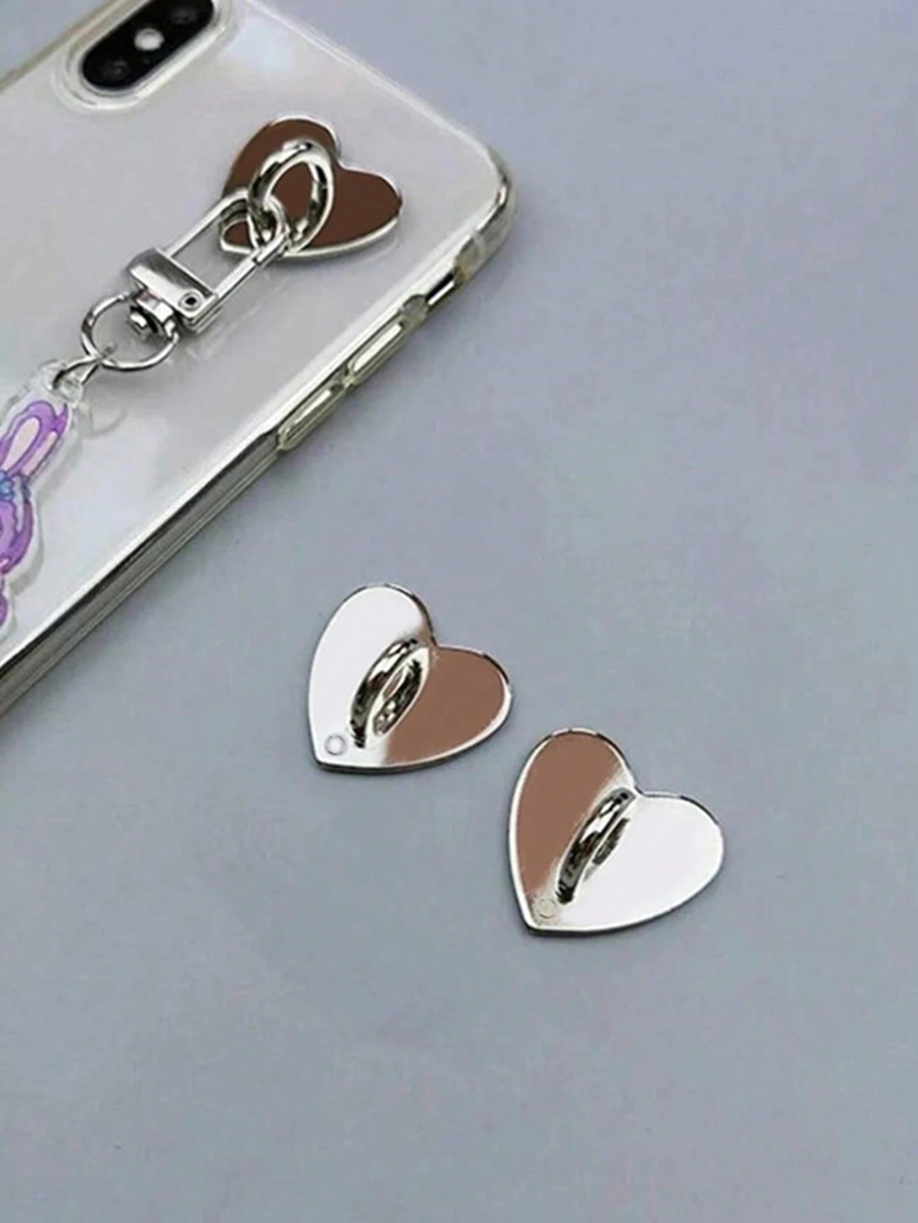 2 Pcs Diy Phone Case Decoration Accessory With Adhesive Base, Heart Shaped Pendant And Hanging Hook