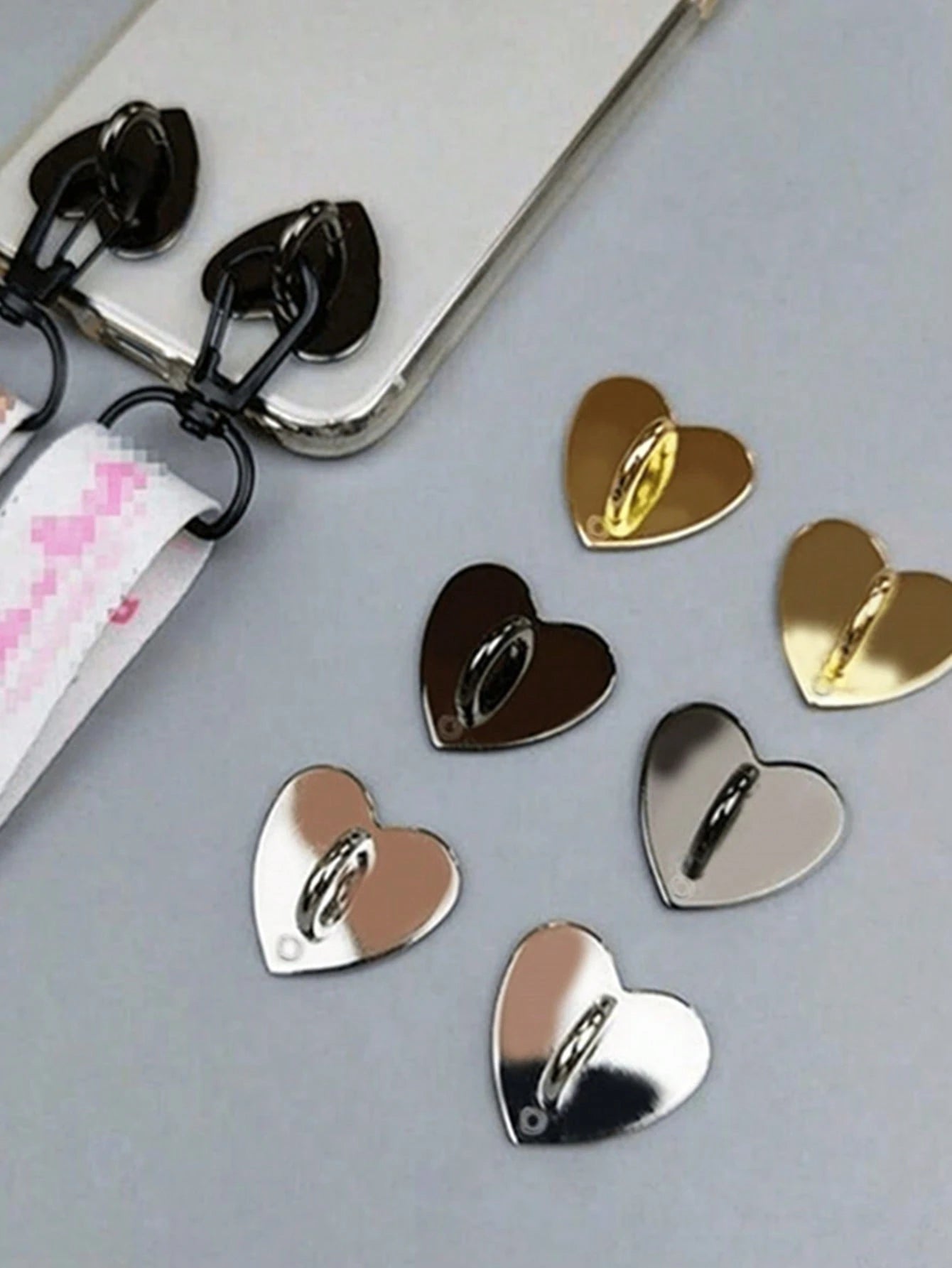 2 Pcs Diy Phone Case Decoration Accessory With Adhesive Base, Heart Shaped Pendant And Hanging Hook