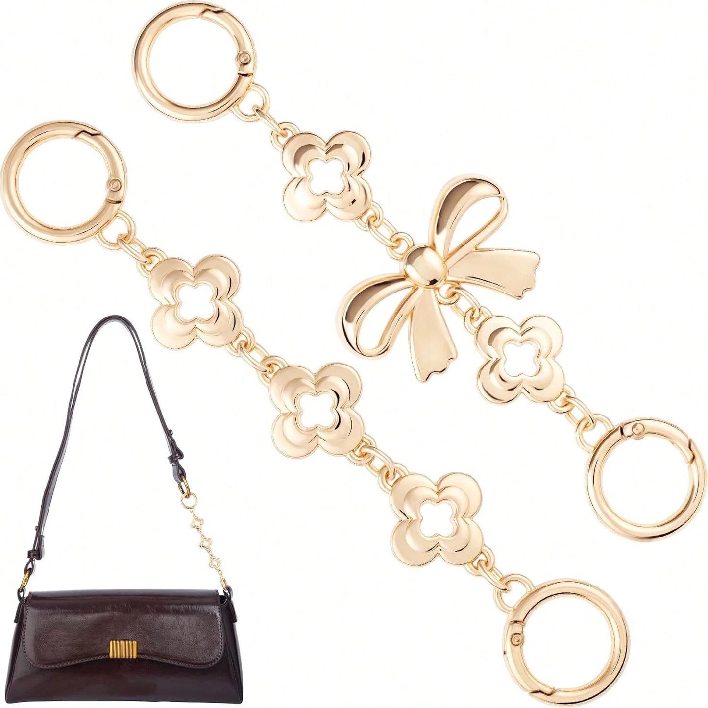2 Pcs Gold Bow Bag Extender Chain Metal Pearl Purse Strap Replacement Bow Pattern Wallet Extender Chain Decoration For Purses Bags Wallet Fashion Acce