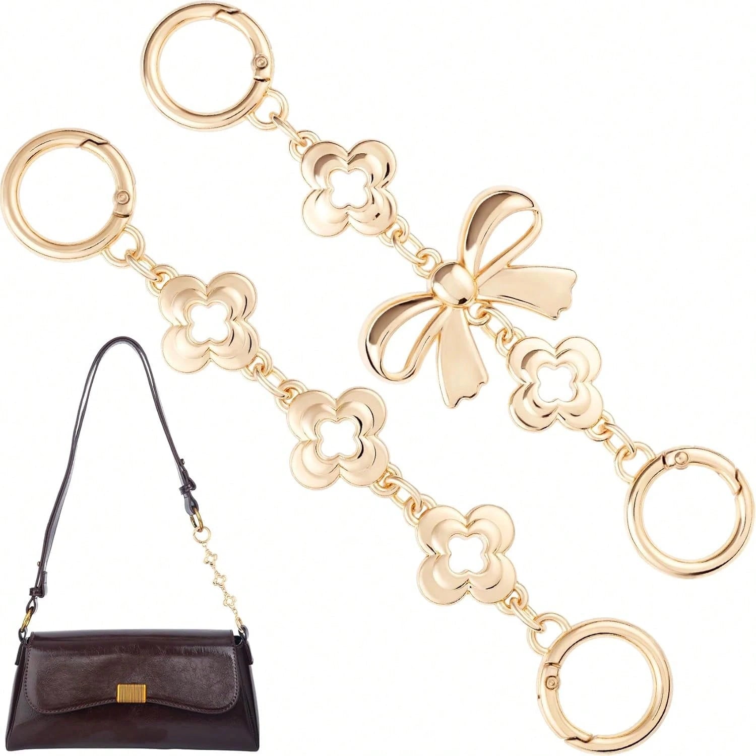 2 Pcs Gold Bow Bag Extender Chain Metal Pearl Purse Strap Replacement Bow Pattern Wallet Extender Chain Decoration For Purses Bags Wallet Fashion Acce