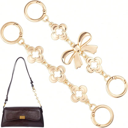 2 Pcs Gold Bow Bag Extender Chain Metal Pearl Purse Strap Replacement Bow Pattern Wallet Extender Chain Decoration For Purses Bags Wallet Fashion Acce