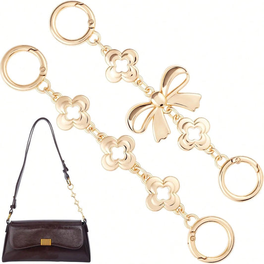 2 Pcs Gold Bow Bag Extender Chain Metal Pearl Purse Strap Replacement Bow Pattern Wallet Extender Chain Decoration For Purses Bags Wallet Fashion Acce