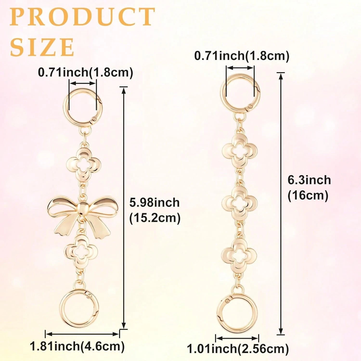 2 Pcs Gold Bow Bag Extender Chain Metal Pearl Purse Strap Replacement Bow Pattern Wallet Extender Chain Decoration For Purses Bags Wallet Fashion Acce