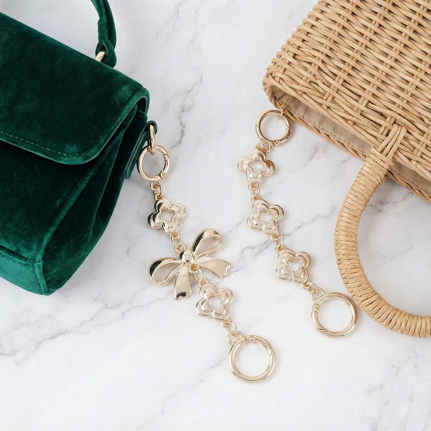 2 Pcs Gold Bow Bag Extender Chain Metal Pearl Purse Strap Replacement Bow Pattern Wallet Extender Chain Decoration For Purses Bags Wallet Fashion Acce