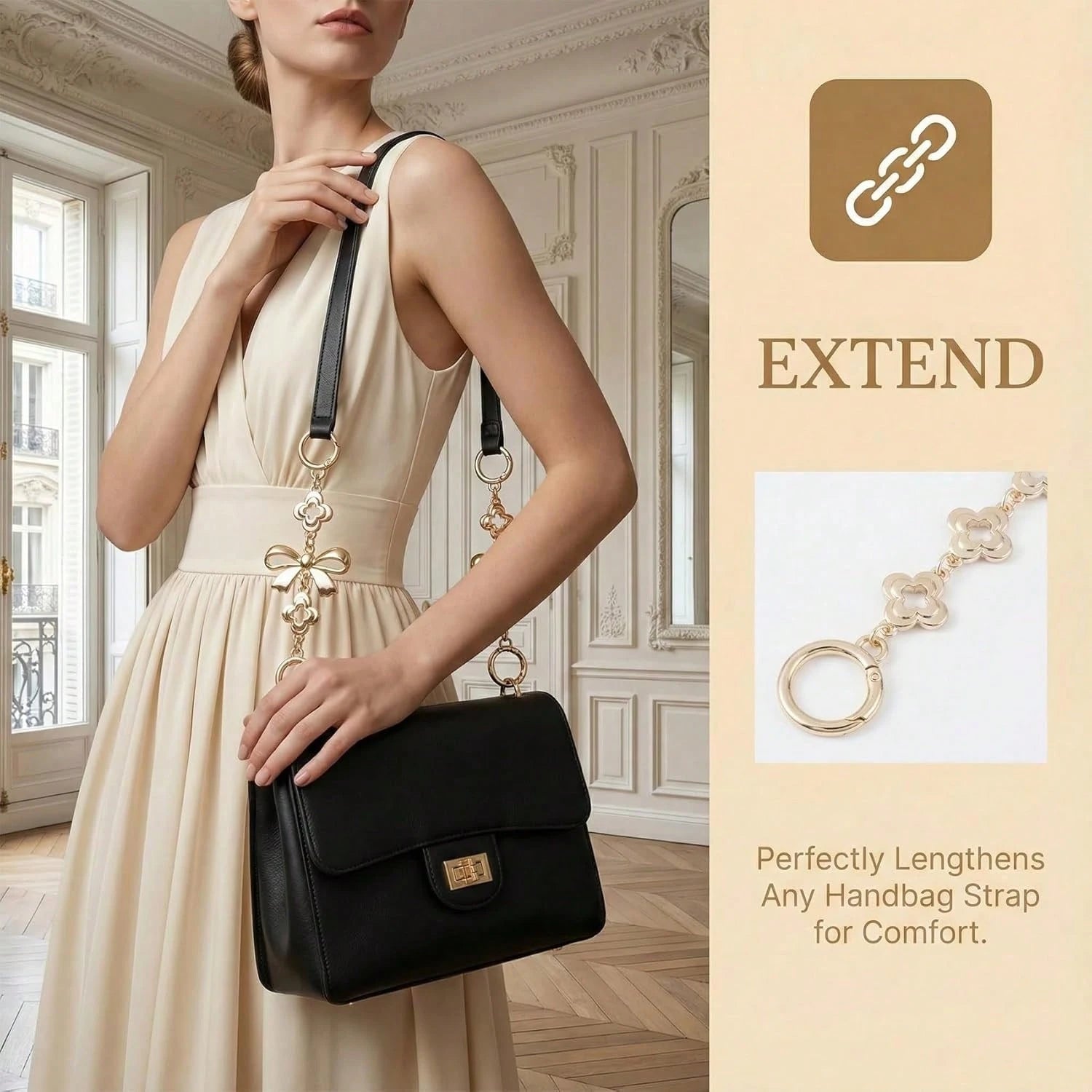 2 Pcs Gold Bow Bag Extender Chain Metal Pearl Purse Strap Replacement Bow Pattern Wallet Extender Chain Decoration For Purses Bags Wallet Fashion Acce