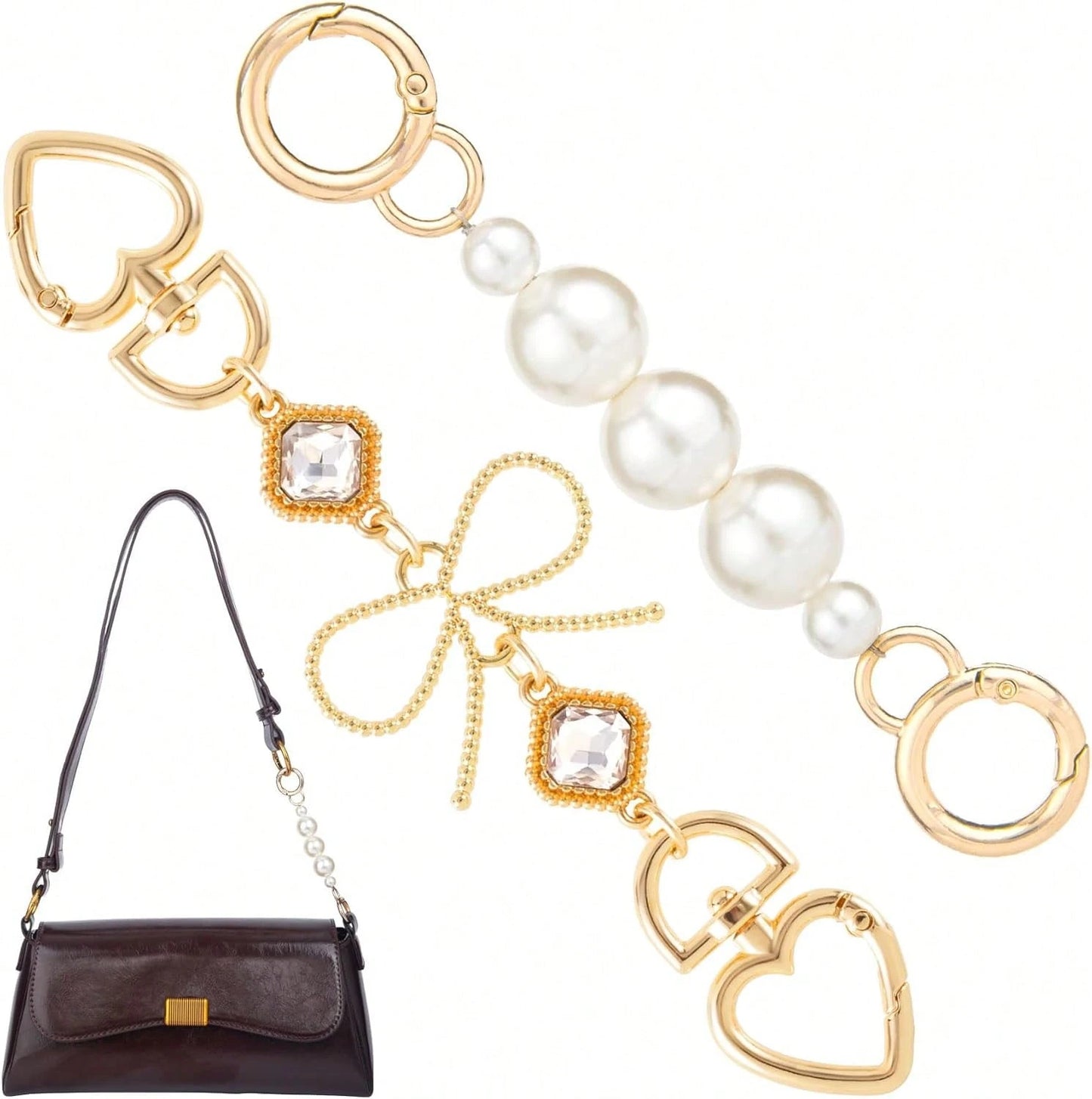 2 Pcs Gold Bow Bag Extender Chain Metal Pearl Purse Strap Replacement Bow Pattern Wallet Extender Chain Decoration For Purses Bags Wallet Fashion Acce