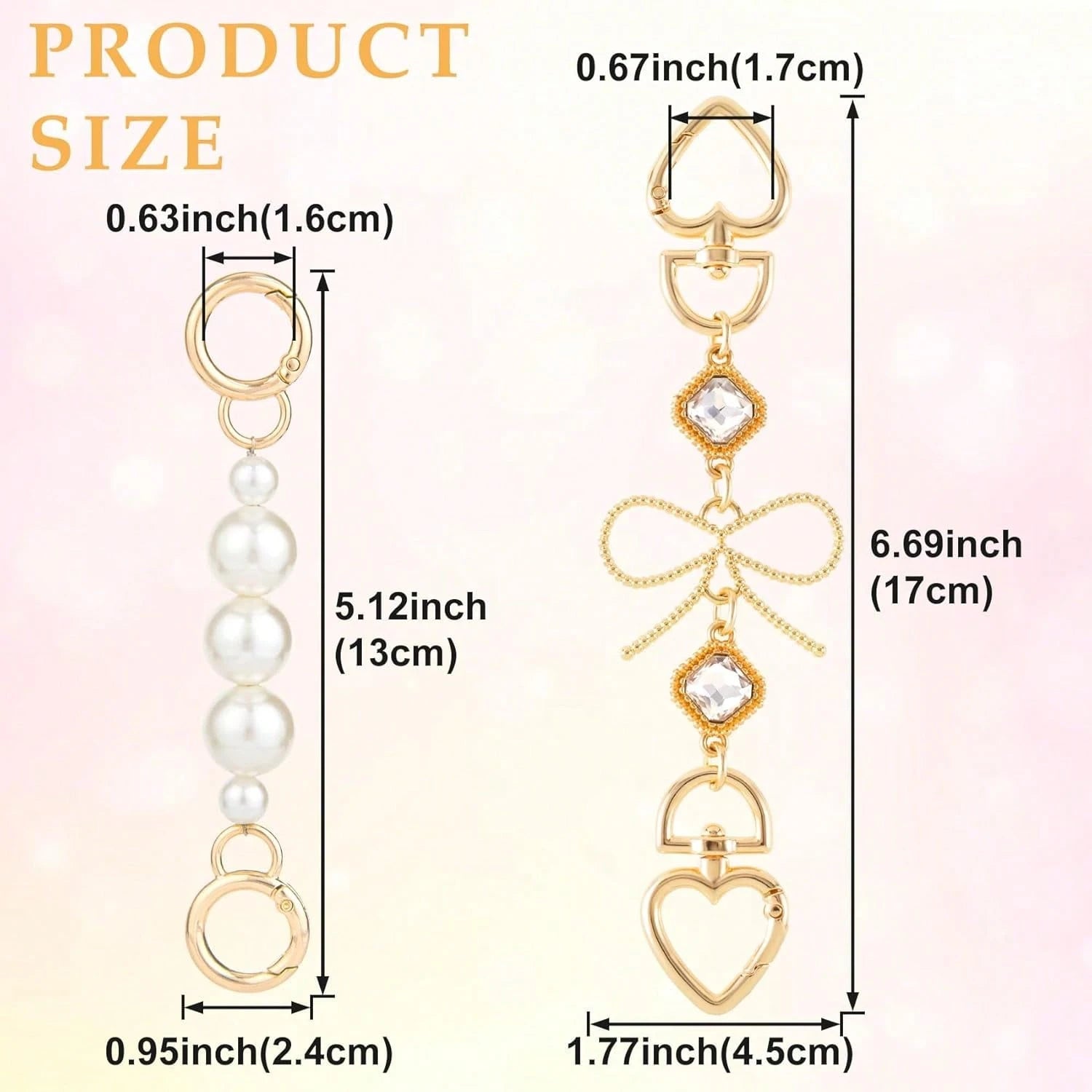 2 Pcs Gold Bow Bag Extender Chain Metal Pearl Purse Strap Replacement Bow Pattern Wallet Extender Chain Decoration For Purses Bags Wallet Fashion Acce