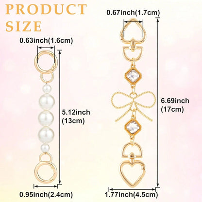 2 Pcs Gold Bow Bag Extender Chain Metal Pearl Purse Strap Replacement Bow Pattern Wallet Extender Chain Decoration For Purses Bags Wallet Fashion Acce