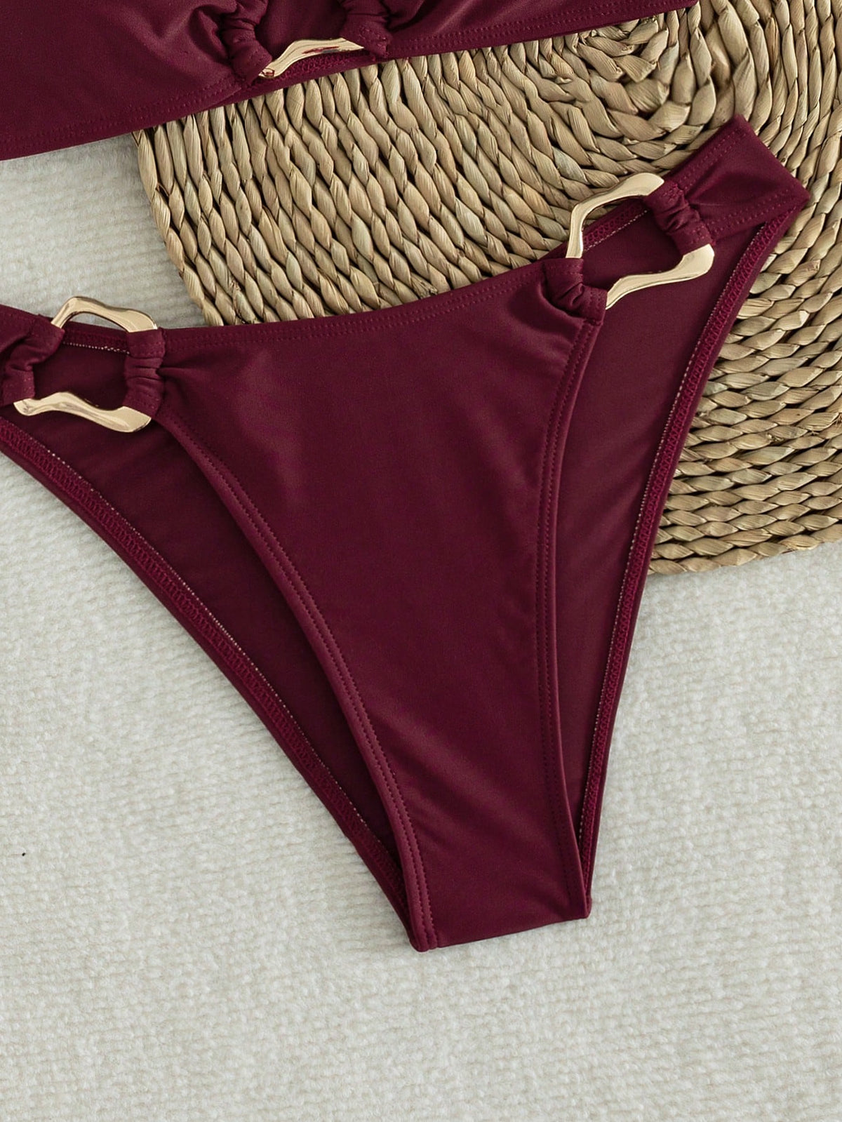 2-Piece Solid Color Women's Bikini Set, High-Waisted Bikini Swimwear For Beach Vacation Summer