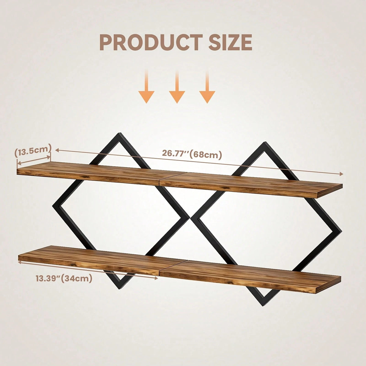 2-Piece Wooden Diamond Floating Shelves, Wall Mounted Space-Saving Anti-Wobble Organizer For Living Room/Bedroom
